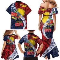 Flag of Kiribati Polynesian Pattern Family Matching Mermaid Dress and Hawaiian Shirt Est 1979 With Tropical Flowers LT9 - Polynesian Pride