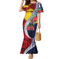 Flag of Kiribati Polynesian Pattern Family Matching Mermaid Dress and Hawaiian Shirt Est 1979 With Tropical Flowers LT9 Mom's Dress Red - Polynesian Pride