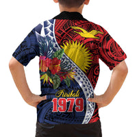 Flag of Kiribati Polynesian Pattern Family Matching Off The Shoulder Long Sleeve Dress and Hawaiian Shirt Est 1979 With Tropical Flowers LT9 - Polynesian Pride