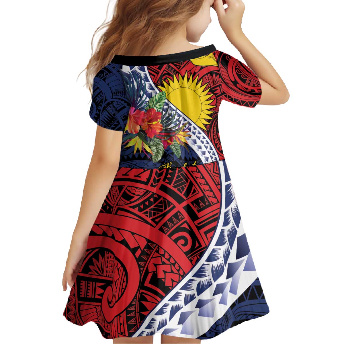 Flag of Kiribati Polynesian Pattern Family Matching Off The Shoulder Long Sleeve Dress and Hawaiian Shirt Est 1979 With Tropical Flowers LT9 - Polynesian Pride