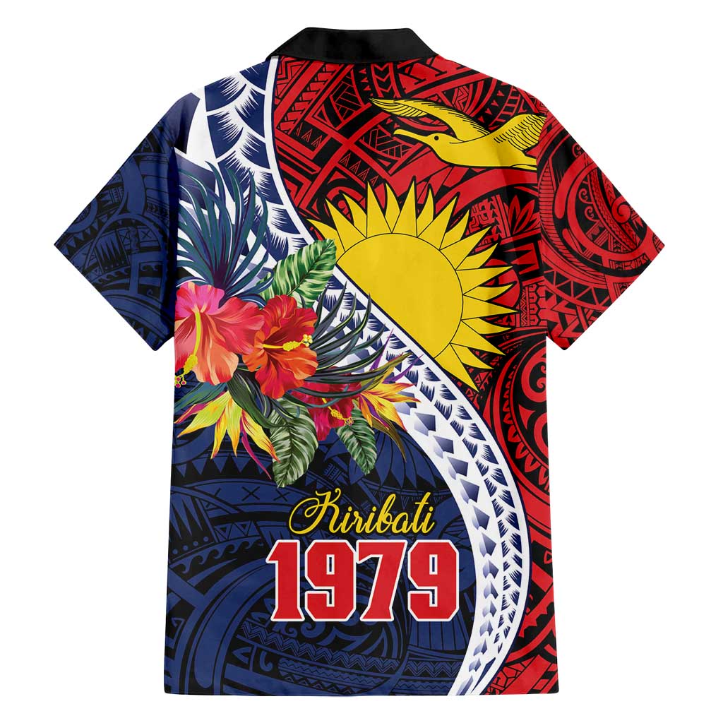 Flag of Kiribati Polynesian Pattern Family Matching Off Shoulder Maxi Dress and Hawaiian Shirt Est 1979 With Tropical Flowers LT9 - Polynesian Pride