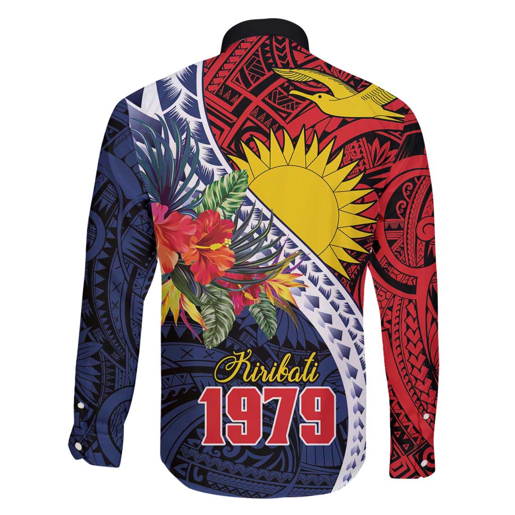 Flag of Kiribati Polynesian Pattern Family Matching Off Shoulder Maxi Dress and Hawaiian Shirt Est 1979 With Tropical Flowers LT9 - Polynesian Pride