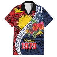 Flag of Kiribati Polynesian Pattern Family Matching Off Shoulder Short Dress and Hawaiian Shirt Est 1979 With Tropical Flowers LT9 Dad's Shirt - Short Sleeve Red - Polynesian Pride
