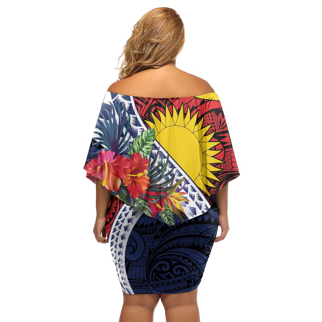 Flag of Kiribati Polynesian Pattern Family Matching Off Shoulder Short Dress and Hawaiian Shirt Est 1979 With Tropical Flowers LT9 - Polynesian Pride