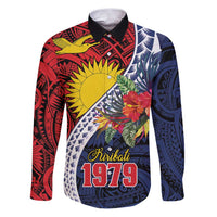 Flag of Kiribati Polynesian Pattern Family Matching Puletasi and Hawaiian Shirt Est 1979 With Tropical Flowers LT9 Dad's Shirt - Long Sleeve Red - Polynesian Pride