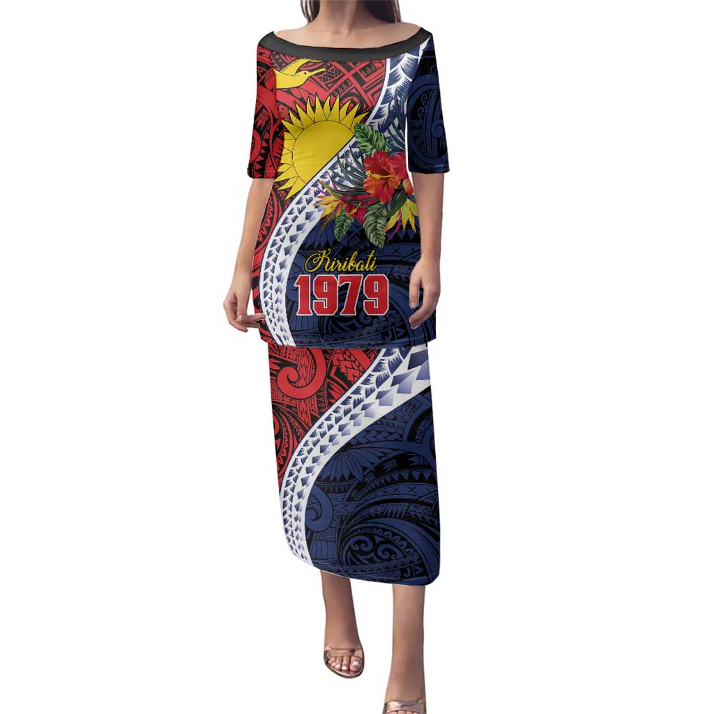 Flag of Kiribati Polynesian Pattern Family Matching Puletasi and Hawaiian Shirt Est 1979 With Tropical Flowers LT9 Mom's Dress Red - Polynesian Pride