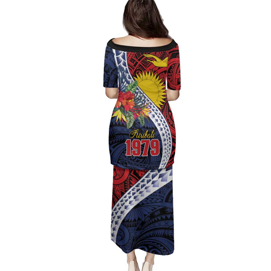 Flag of Kiribati Polynesian Pattern Family Matching Puletasi and Hawaiian Shirt Est 1979 With Tropical Flowers LT9 - Polynesian Pride