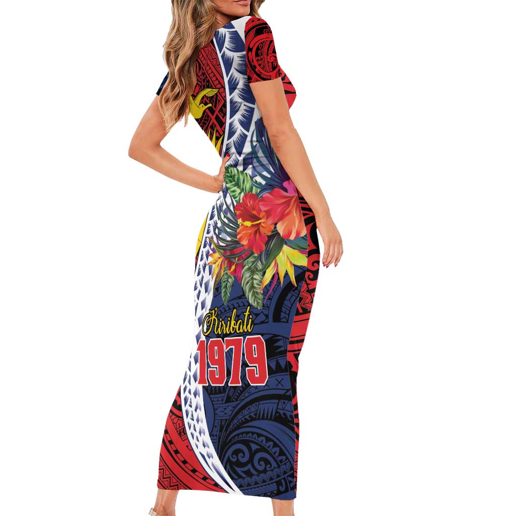 Flag of Kiribati Polynesian Pattern Family Matching Short Sleeve Bodycon Dress and Hawaiian Shirt Est 1979 With Tropical Flowers LT9 - Polynesian Pride