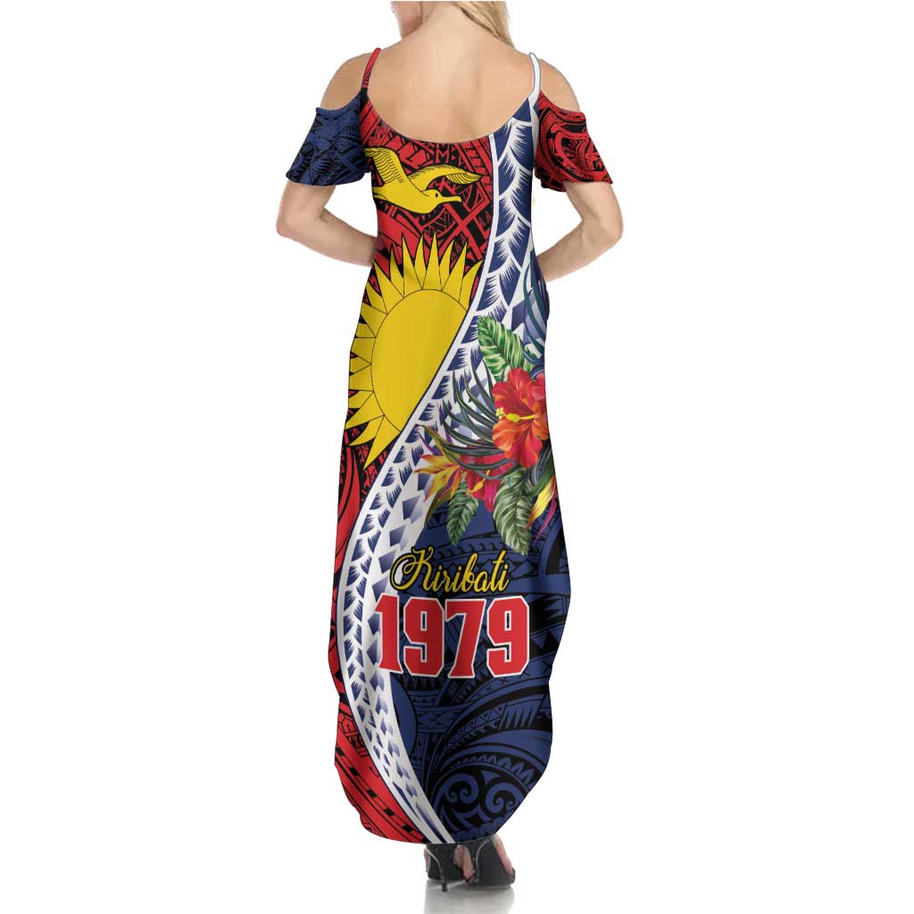 Flag of Kiribati Polynesian Pattern Family Matching Summer Maxi Dress and Hawaiian Shirt Est 1979 With Tropical Flowers LT9 - Polynesian Pride
