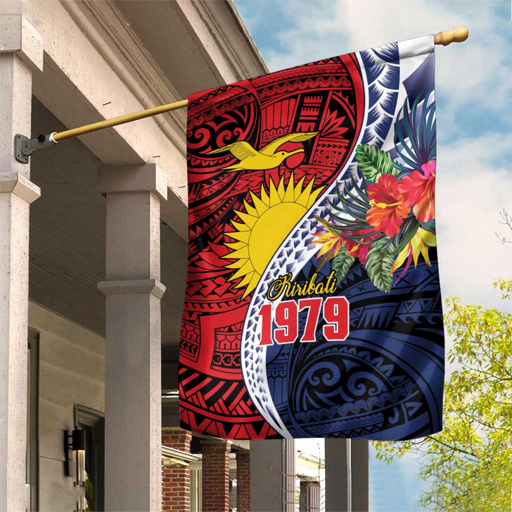 Flag of Kiribati Polynesian Pattern Garden Flag Est 1979 With Tropical Flowers LT9 House Flag Red - Polynesian Pride