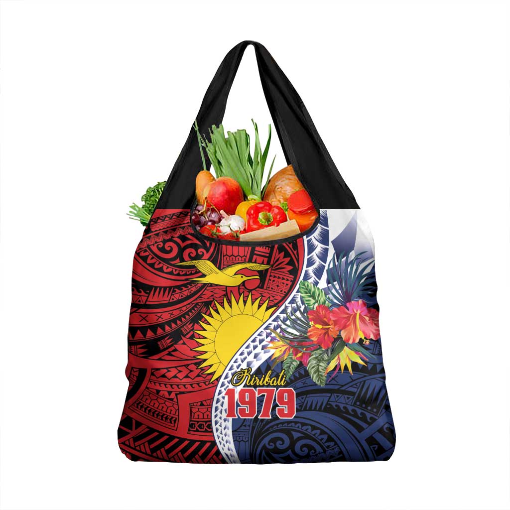 Flag of Kiribati Polynesian Pattern Grocery Bag Est 1979 With Tropical Flowers LT9 1-pack One Size Red - Polynesian Pride