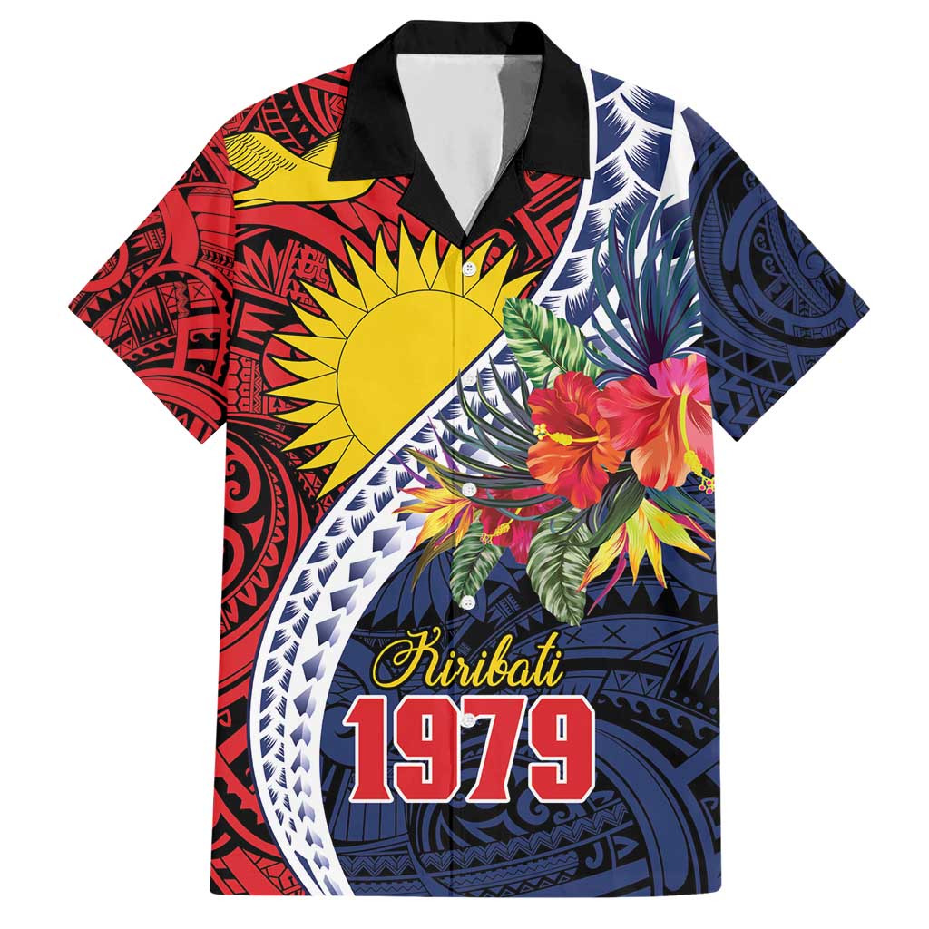 Flag of Kiribati Polynesian Pattern Hawaiian Shirt Est 1979 With Tropical Flowers LT9 Red - Polynesian Pride