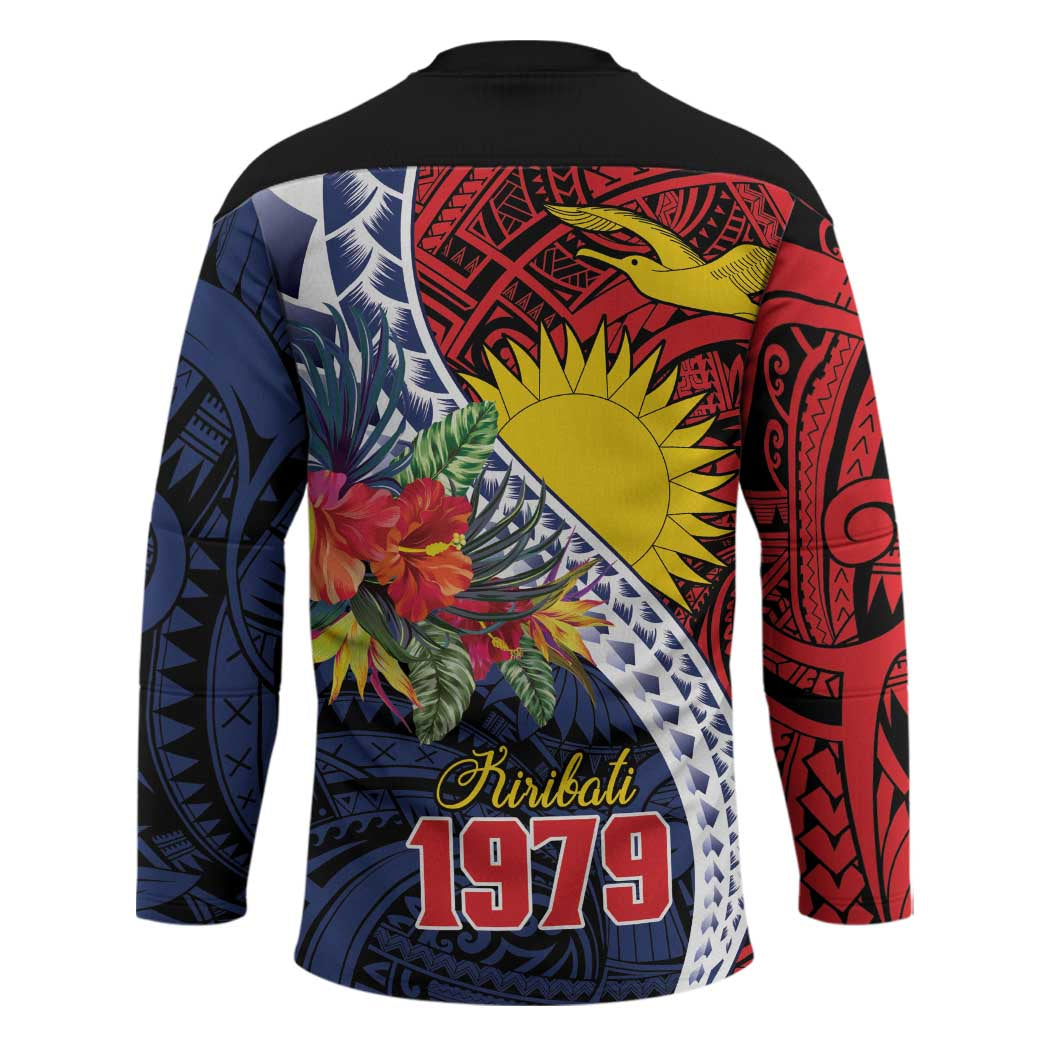 Flag of Kiribati Polynesian Pattern Hockey Jersey Est 1979 With Tropical Flowers - Polynesian Pride