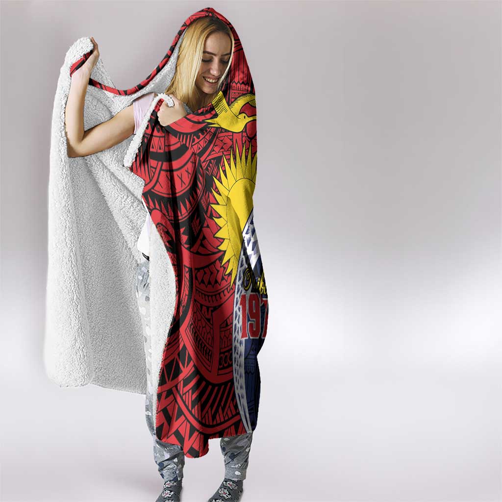 Flag of Kiribati Polynesian Pattern Hooded Blanket Est 1979 With Tropical Flowers