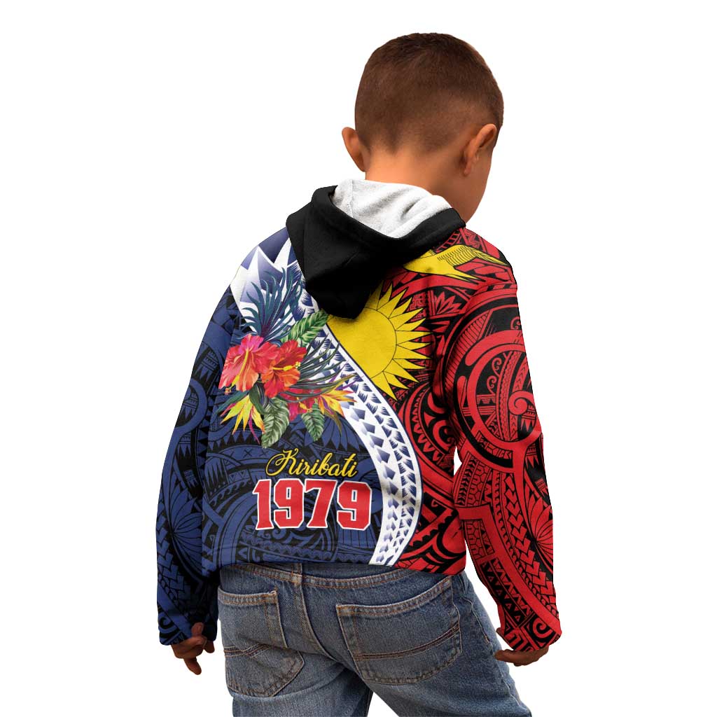 Flag of Kiribati Polynesian Pattern Kid Hoodie Est 1979 With Tropical Flowers