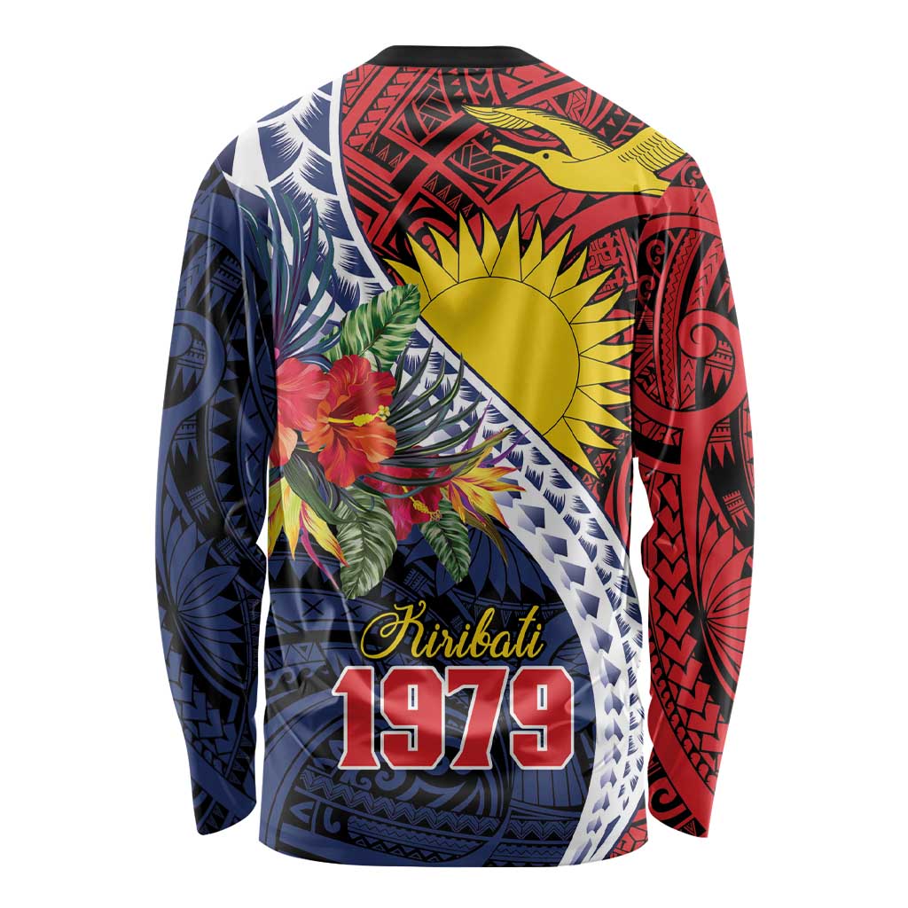 Flag of Kiribati Polynesian Pattern Long Sleeve Shirt Est 1979 With Tropical Flowers LT9 - Polynesian Pride
