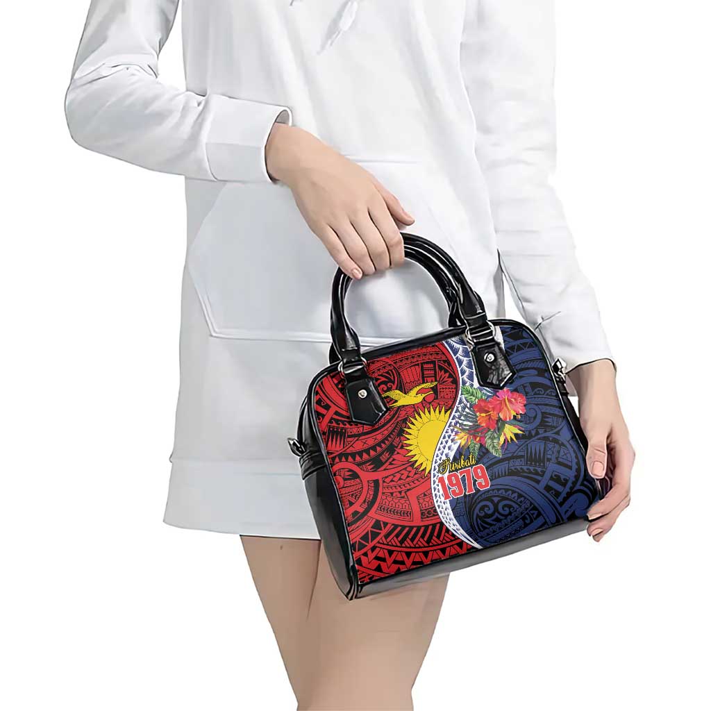 Flag of Kiribati Polynesian Pattern Shoulder Handbag Est 1979 With Tropical Flowers