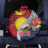 Flag of Kiribati Polynesian Pattern Spare Tire Cover Est 1979 With Tropical Flowers LT9 No hole Red - Polynesian Pride