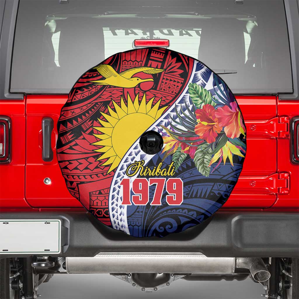 Flag of Kiribati Polynesian Pattern Spare Tire Cover Est 1979 With Tropical Flowers LT9 - Polynesian Pride