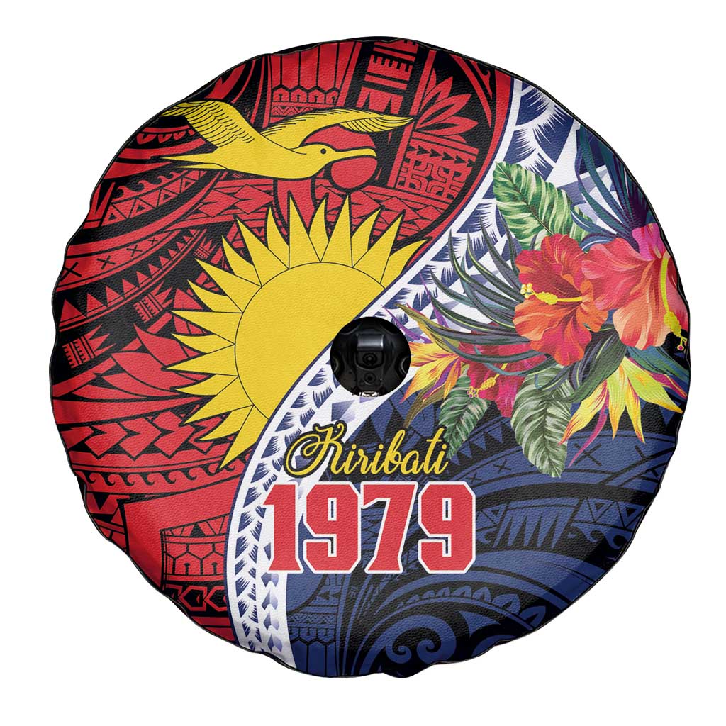 Flag of Kiribati Polynesian Pattern Spare Tire Cover Est 1979 With Tropical Flowers LT9 - Polynesian Pride