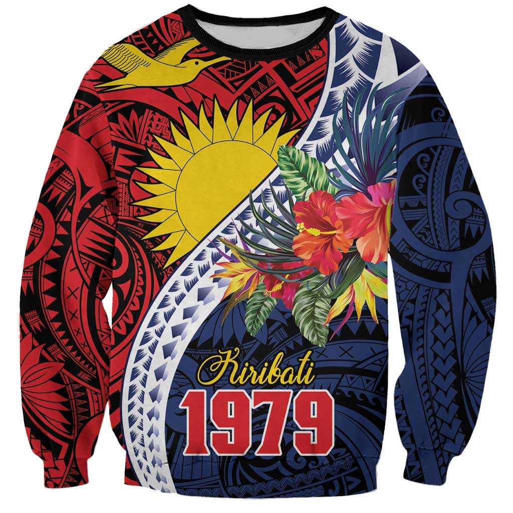 Flag of Kiribati Polynesian Pattern Sweatshirt Est 1979 With Tropical Flowers LT9 Unisex Red - Polynesian Pride