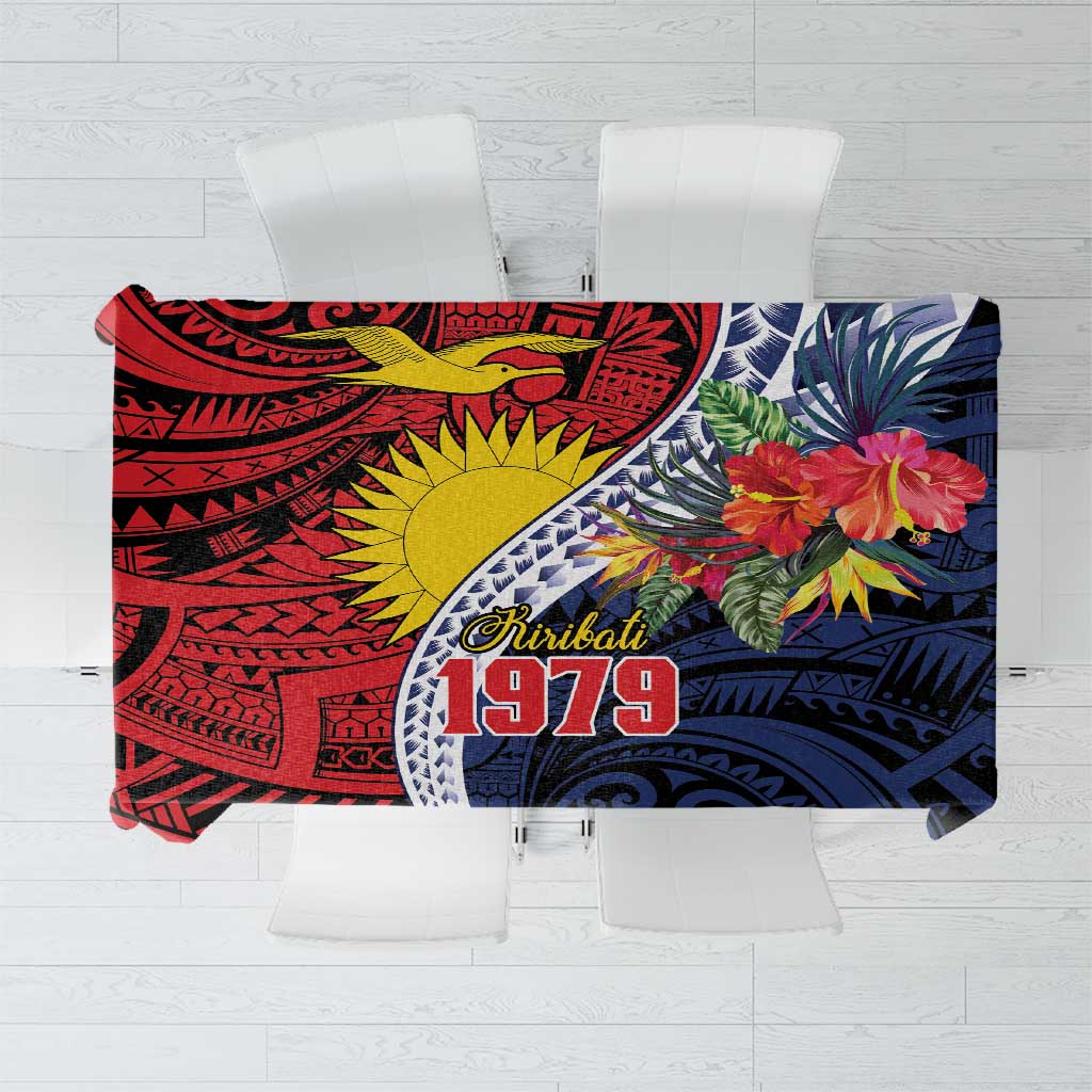 Flag of Kiribati Polynesian Pattern Tablecloth Est 1979 With Tropical Flowers LT9 Red - Polynesian Pride