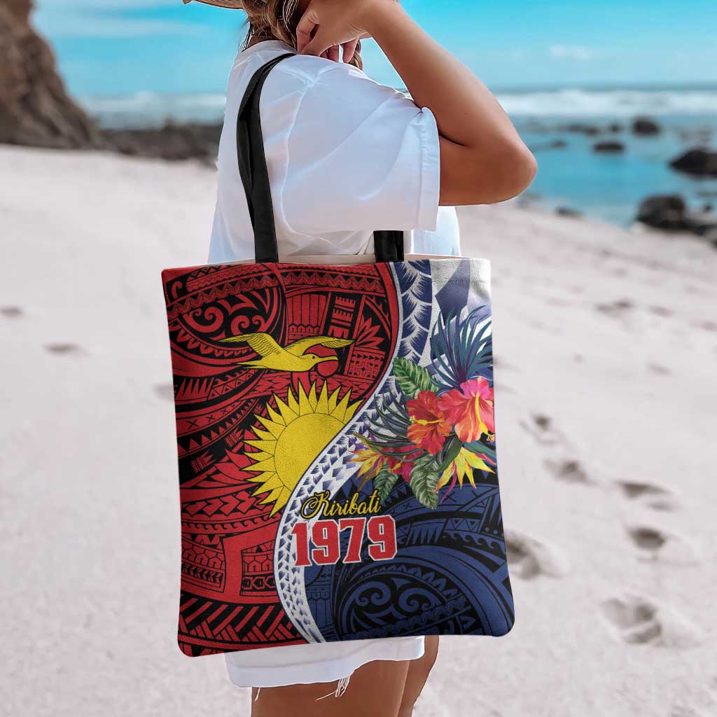 Flag of Kiribati Polynesian Pattern Tote Bag Est 1979 With Tropical Flowers LT9 - Polynesian Pride