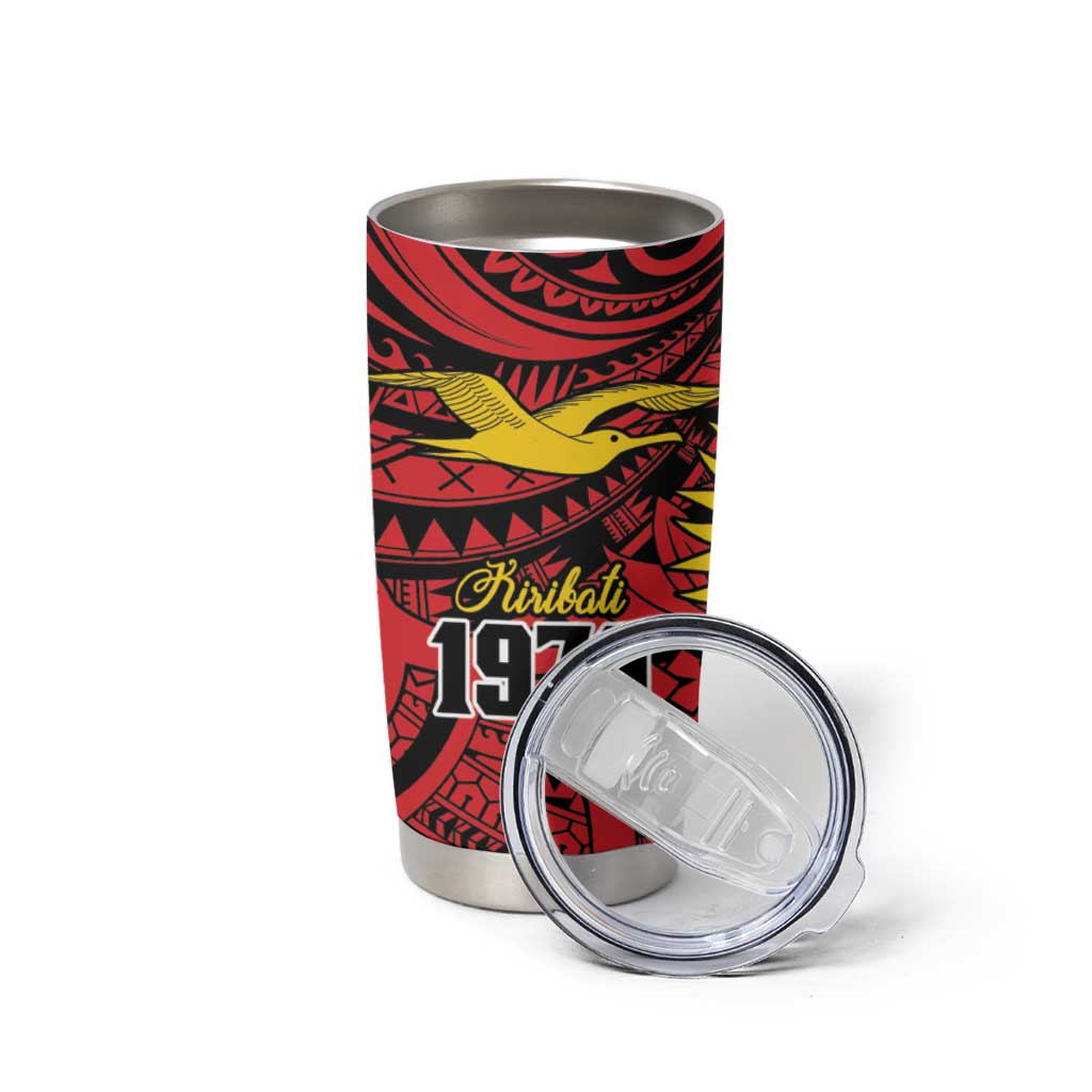 Flag of Kiribati Polynesian Pattern Tumbler Cup Est 1979 With Tropical Flowers LT9 - Polynesian Pride