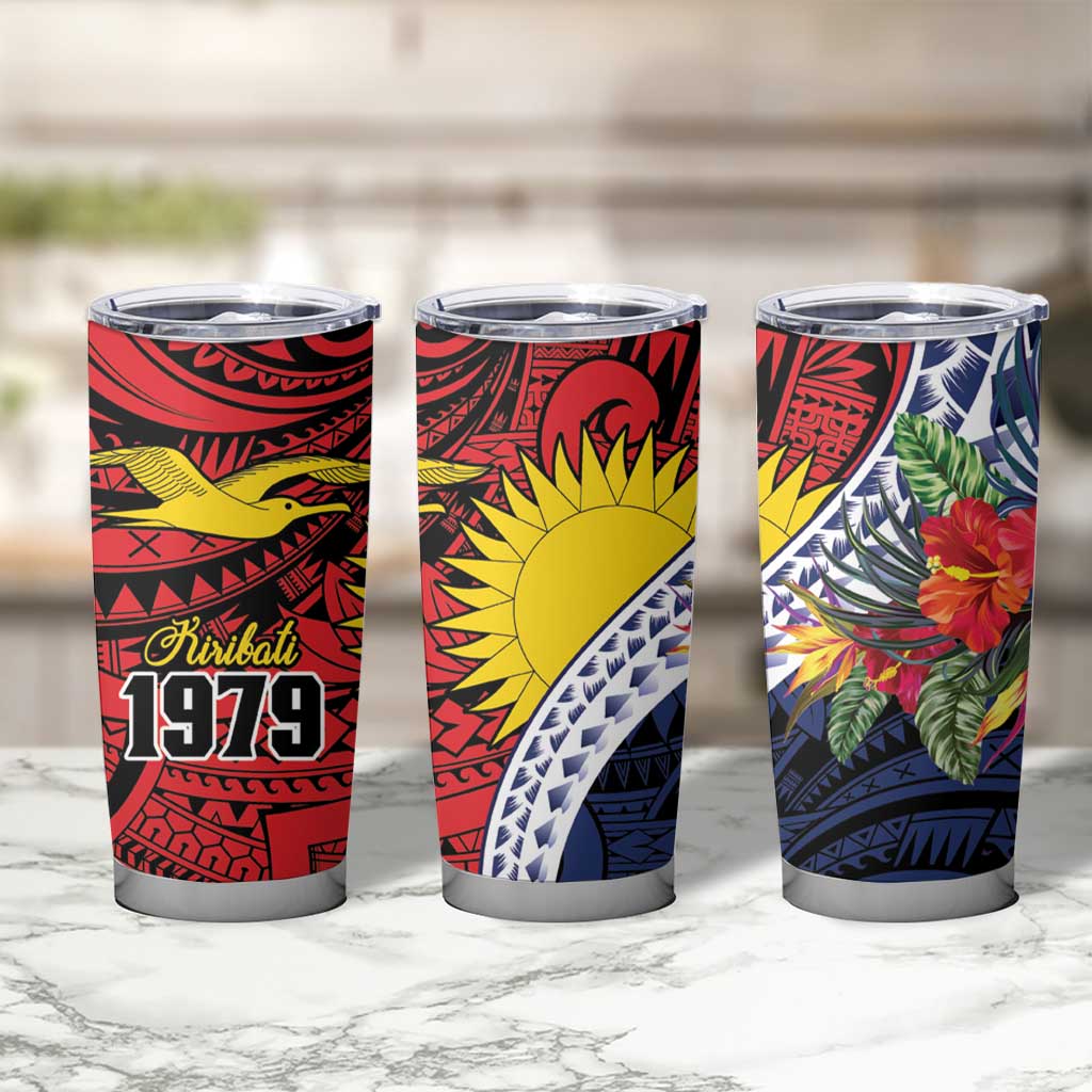 Flag of Kiribati Polynesian Pattern Tumbler Cup Est 1979 With Tropical Flowers LT9 - Polynesian Pride