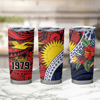 Flag of Kiribati Polynesian Pattern Tumbler Cup Est 1979 With Tropical Flowers LT9 - Polynesian Pride