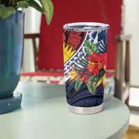 Flag of Kiribati Polynesian Pattern Tumbler Cup Est 1979 With Tropical Flowers LT9 - Polynesian Pride