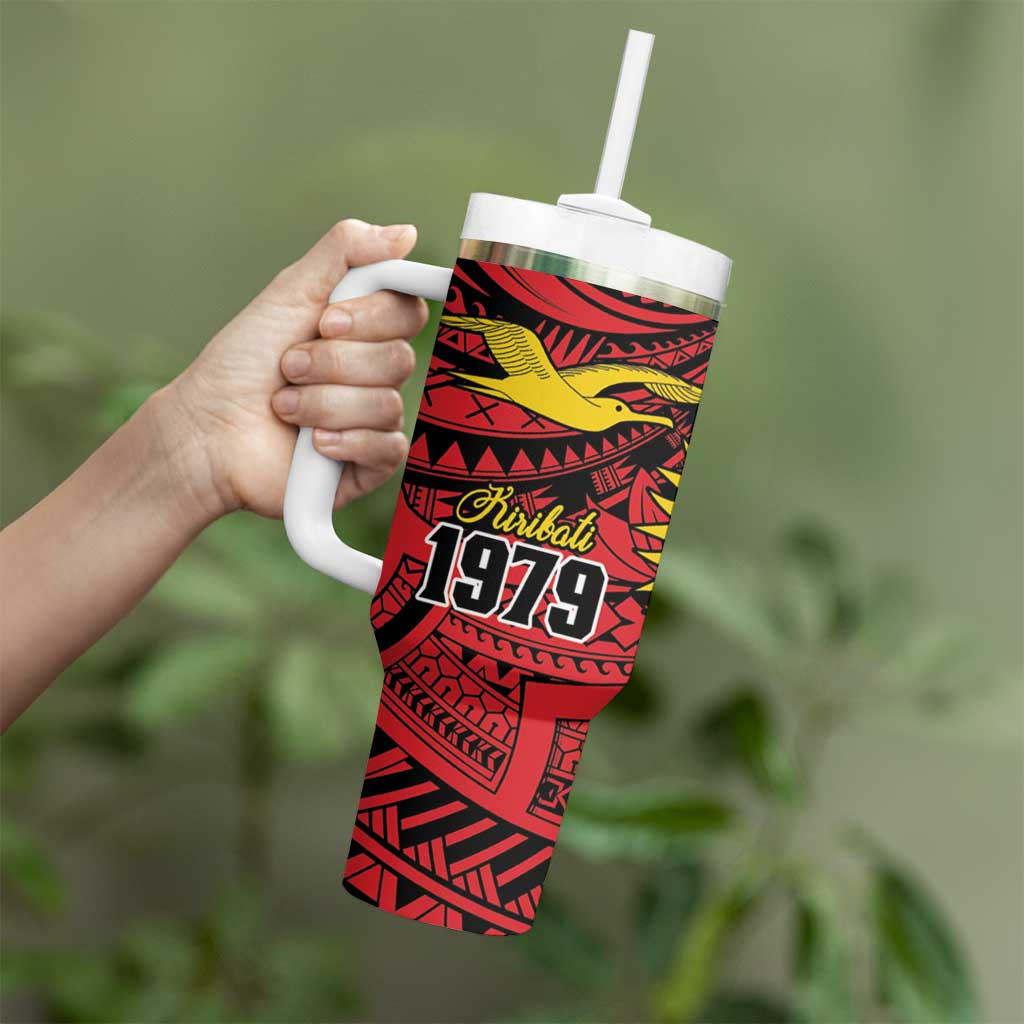 Flag of Kiribati Polynesian Pattern Tumbler With Handle Est 1979 With Tropical Flowers