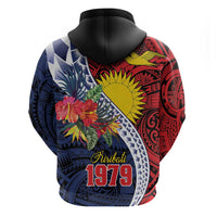 Flag of Kiribati Polynesian Pattern Zip Hoodie Est 1979 With Tropical Flowers