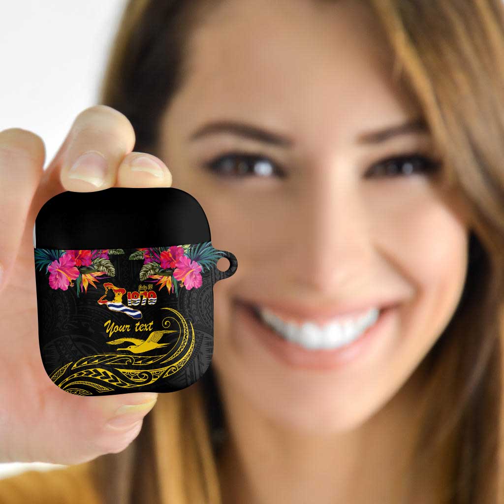 Kiribati Independence Day Personalised AirPods Case Gold Frigatebird with Polynesian Pattern - Polynesian Pride
