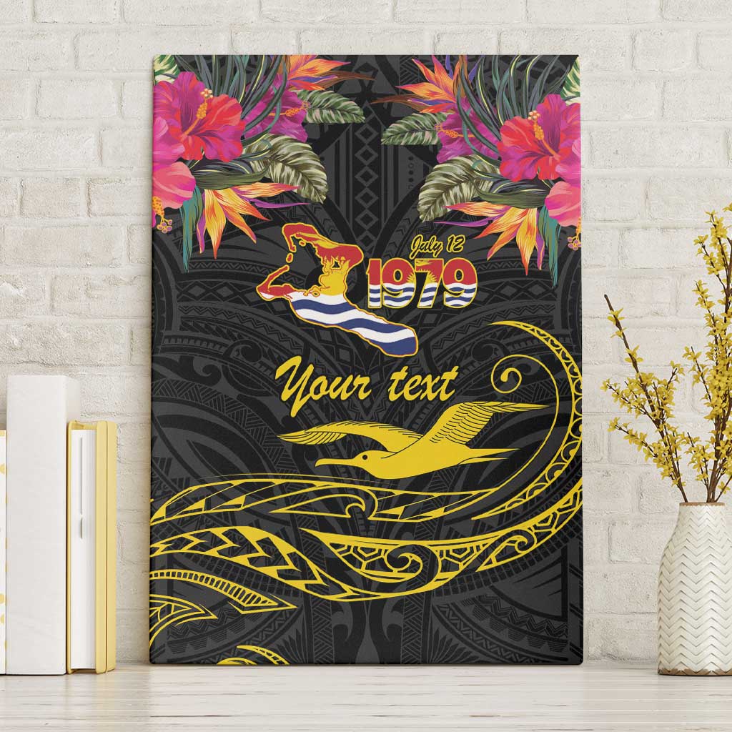 Kiribati Independence Day Personalised Canvas Wall Art Gold Frigatebird with Polynesian Pattern LT9 Without Frame Black - Polynesian Pride