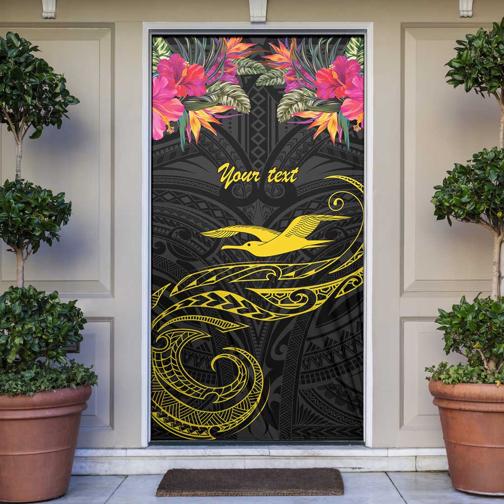 Kiribati Independence Day Personalised Door Cover Gold Frigatebird with Polynesian Pattern LT9 Black - Polynesian Pride
