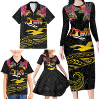 Kiribati Independence Day Personalised Family Matching Long Sleeve Bodycon Dress and Hawaiian Shirt Gold Frigatebird with Polynesian Pattern LT9 - Polynesian Pride