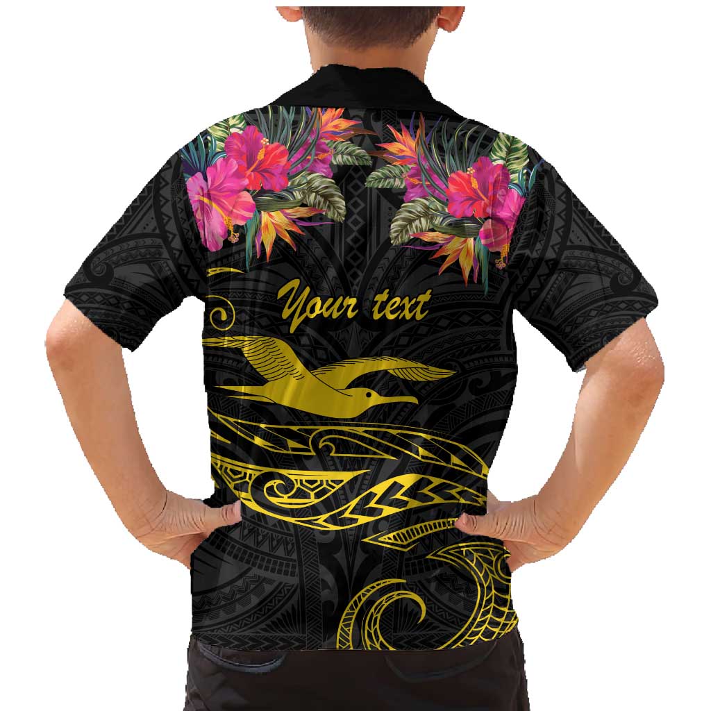 Kiribati Independence Day Personalised Family Matching Mermaid Dress and Hawaiian Shirt Gold Frigatebird with Polynesian Pattern LT9 - Polynesian Pride