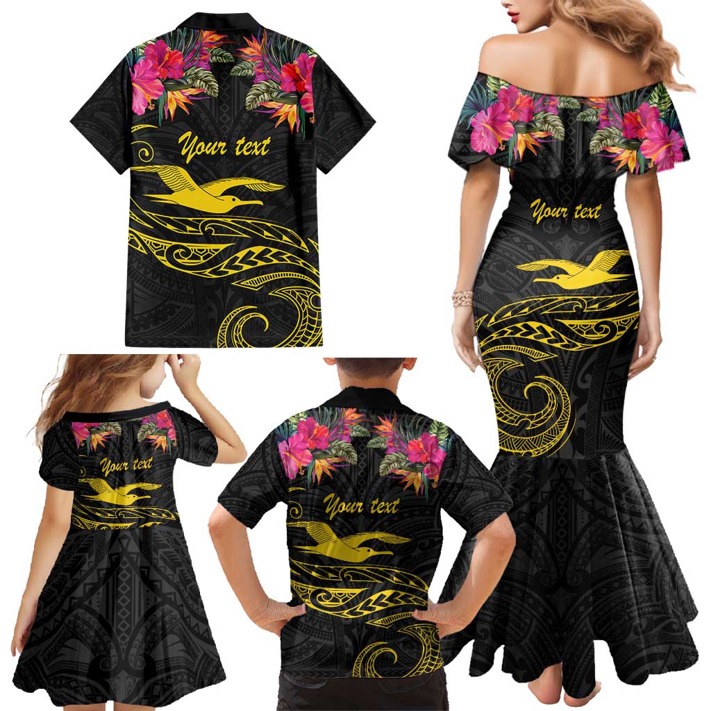 Kiribati Independence Day Personalised Family Matching Mermaid Dress and Hawaiian Shirt Gold Frigatebird with Polynesian Pattern LT9 - Polynesian Pride