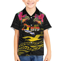 Kiribati Independence Day Personalised Family Matching Off Shoulder Maxi Dress and Hawaiian Shirt Gold Frigatebird with Polynesian Pattern