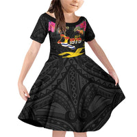 Kiribati Independence Day Personalised Family Matching Off Shoulder Short Dress and Hawaiian Shirt Gold Frigatebird with Polynesian Pattern