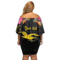 Kiribati Independence Day Personalised Family Matching Off Shoulder Short Dress and Hawaiian Shirt Gold Frigatebird with Polynesian Pattern