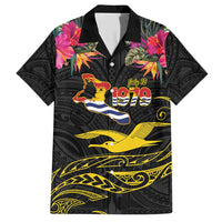 Kiribati Independence Day Personalised Family Matching Short Sleeve Bodycon Dress and Hawaiian Shirt Gold Frigatebird with Polynesian Pattern LT9 Dad's Shirt - Short Sleeve Black - Polynesian Pride