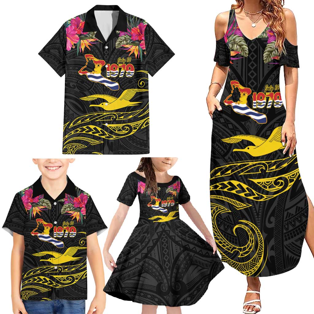 Kiribati Independence Day Personalised Family Matching Summer Maxi Dress and Hawaiian Shirt Gold Frigatebird with Polynesian Pattern LT9 - Polynesian Pride
