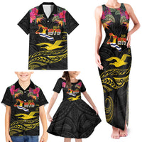 Kiribati Independence Day Personalised Family Matching Tank Maxi Dress and Hawaiian Shirt Gold Frigatebird with Polynesian Pattern LT9 - Polynesian Pride
