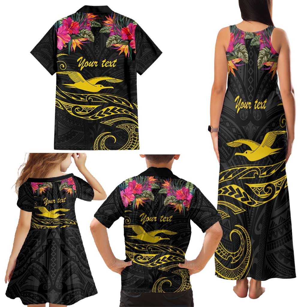 Kiribati Independence Day Personalised Family Matching Tank Maxi Dress and Hawaiian Shirt Gold Frigatebird with Polynesian Pattern LT9 - Polynesian Pride