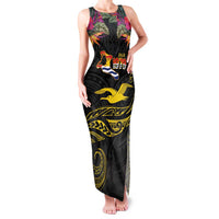 Kiribati Independence Day Personalised Family Matching Tank Maxi Dress and Hawaiian Shirt Gold Frigatebird with Polynesian Pattern LT9 Mom's Dress Black - Polynesian Pride