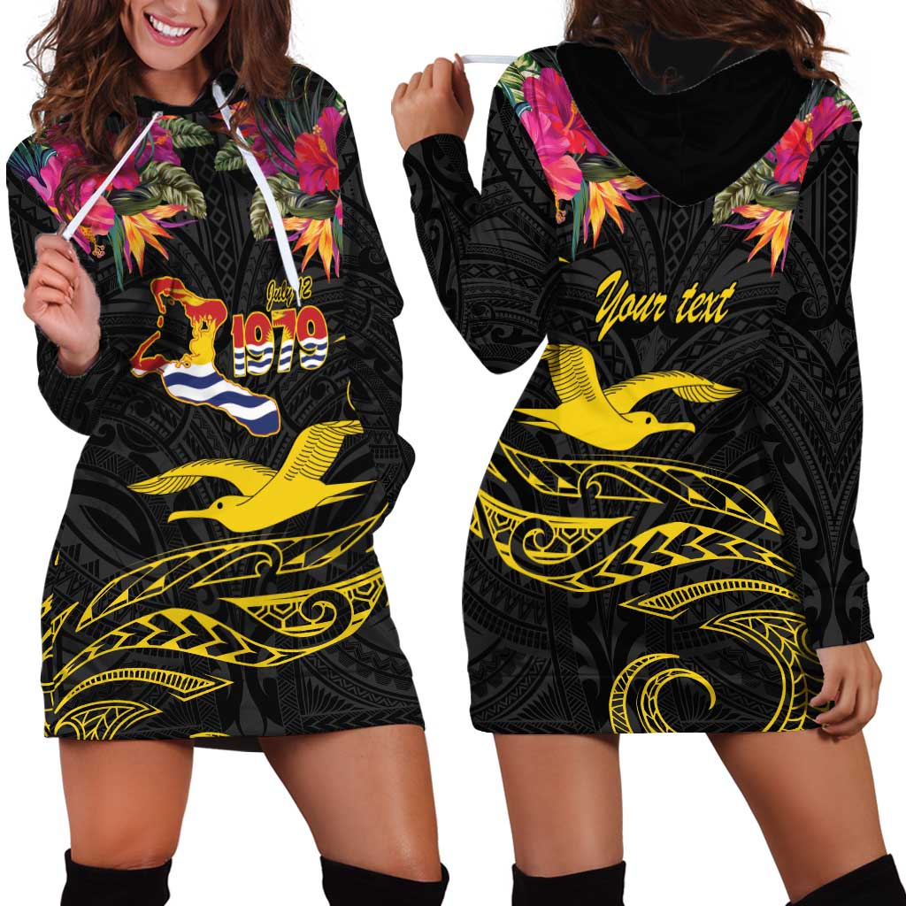 Kiribati Independence Day Personalised Hoodie Dress Gold Frigatebird with Polynesian Pattern LT9 - Polynesian Pride