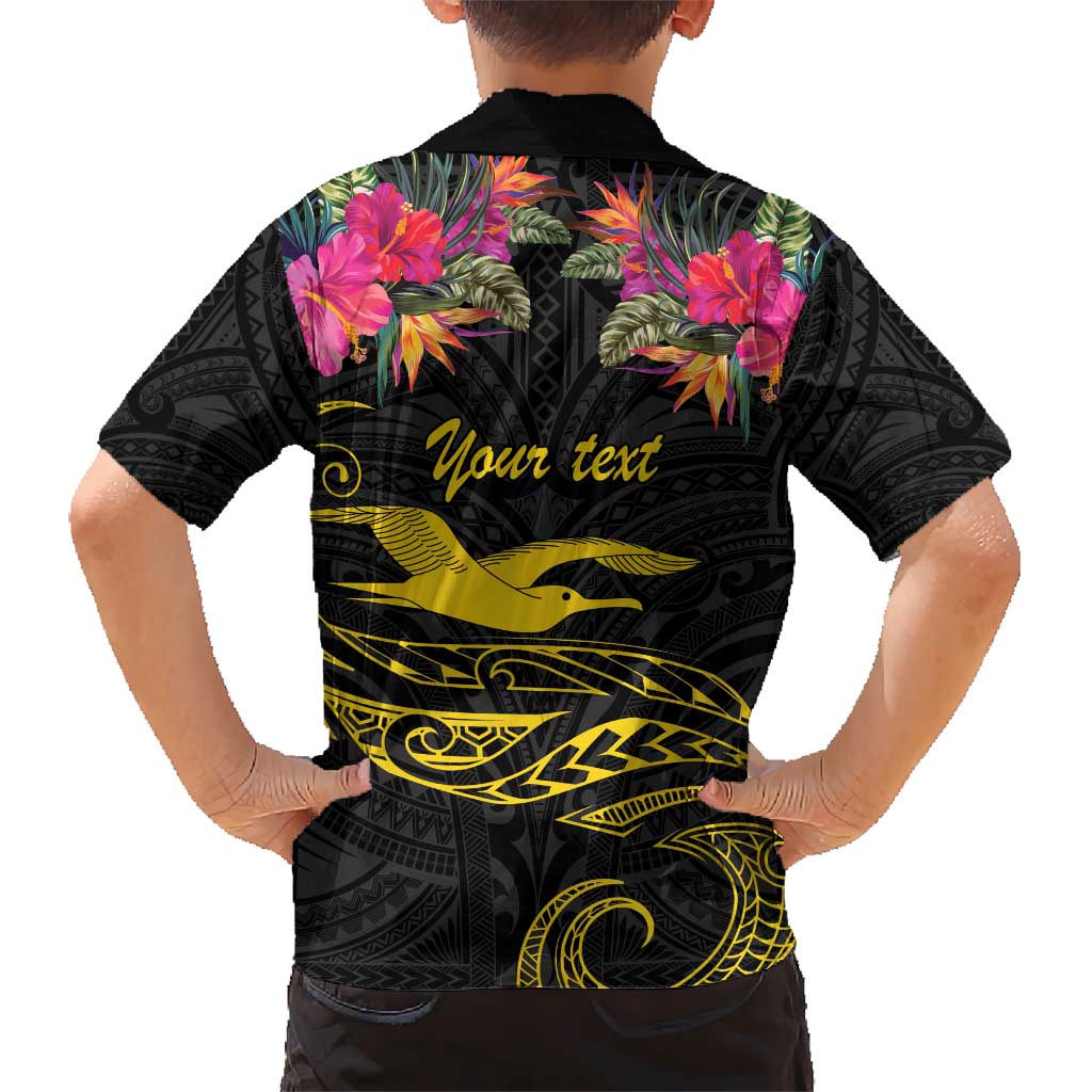 Kiribati Independence Day Personalised Kid Hawaiian Shirt Gold Frigatebird with Polynesian Pattern