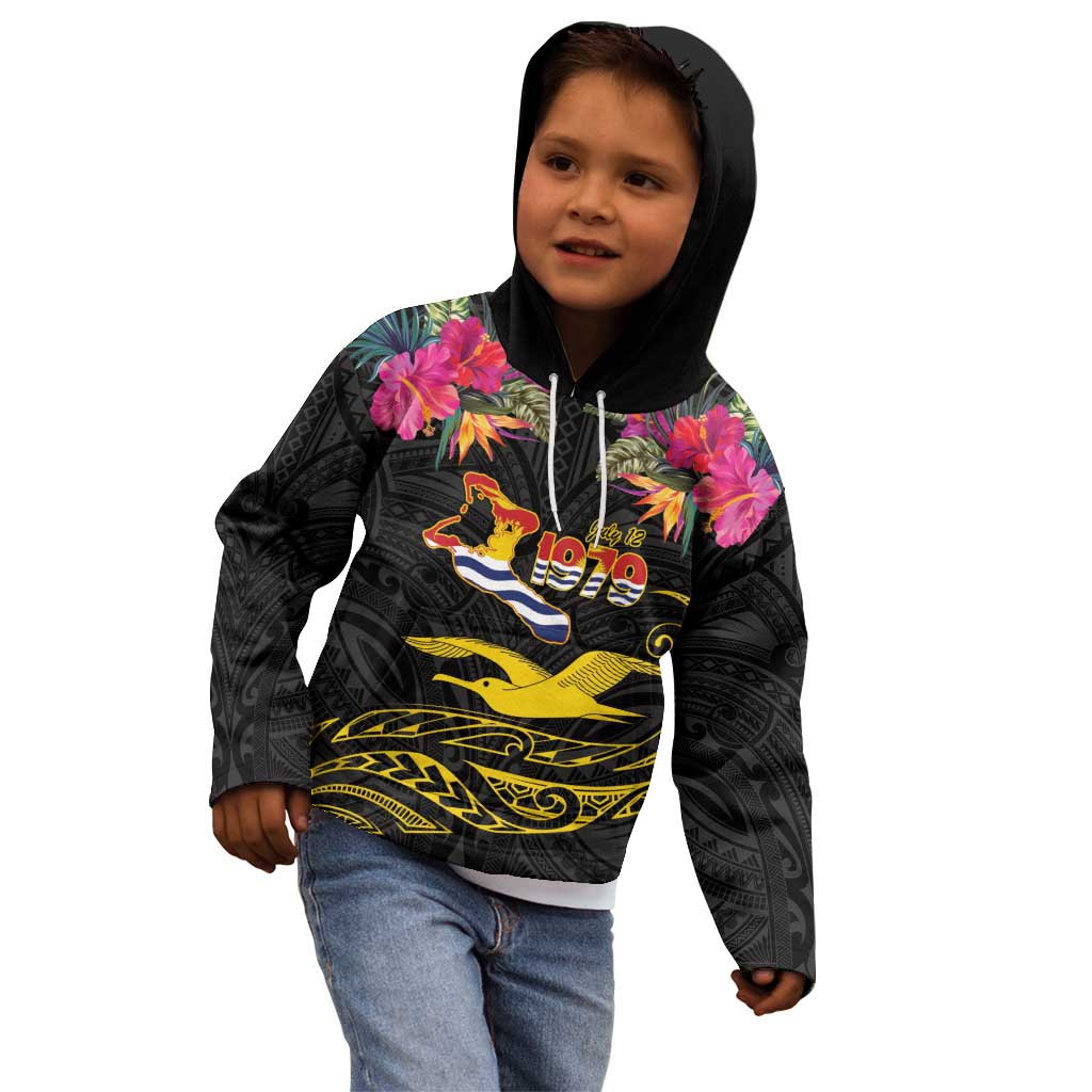 Kiribati Independence Day Personalised Kid Hoodie Gold Frigatebird with Polynesian Pattern LT9 - Polynesian Pride